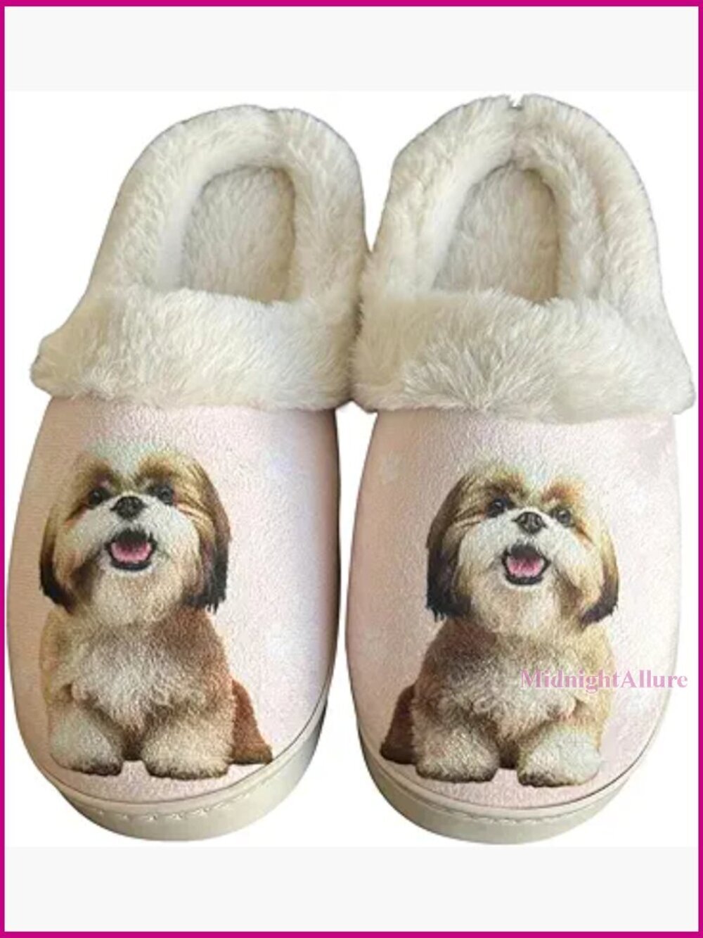 Memory Foam Slippers with Faux Fur Lining Non-Slip Sole Pet Breed Designs
